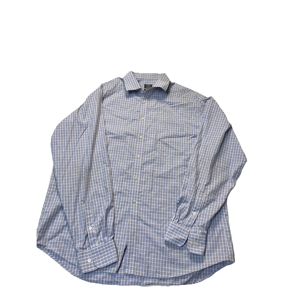 JOE Joseph Abboud‎ Mens 2XLDress Shirt Blue Plaid Button Up Cotton Casual